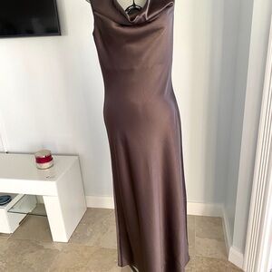 TED BAKER Grey Taupe dress evening long party SZ 1